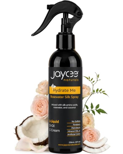 Jaycee Naturals Hydrate Me Rosewater Silk Spray with Silk Amino Acids and Coconut Water To Refresh and Revive All Hair Textures and Styles, Light Beauty & Personal Care Jaycee Naturals