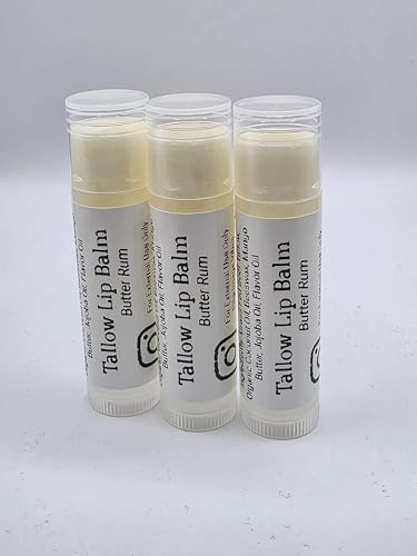 Tallow Lip Balm (3 Pack) (Butter Rum) Handmade Natural Grass Fed Beef Tallow Lip Balm with Nourishing Oils Beauty and Personal Care Pilgrimage Vibes