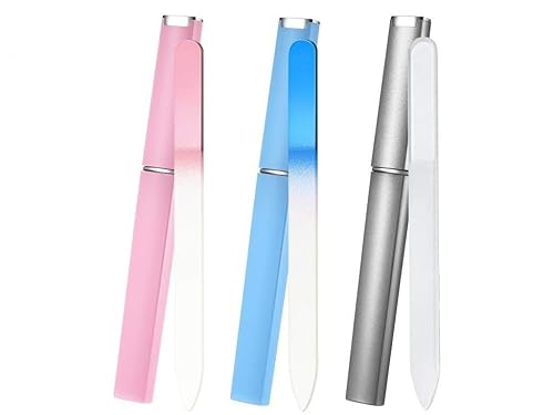 Aoshang 3 Pack Glass Nail File, Crystal Double Sided Etched Filing Surface Finger Nail Files for Professional Manicure/Pedicure Care with Case Beauty & Personal Care Aoshang
