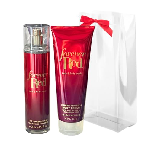 Bath & Body Works FOREVER RED Fine Fragrance Mist & Ultimate Hydration Body Cream 2pc Gift Set with a Red Bow for Holidays - Full Size Beauty and Personal Care Bath & Body Works
