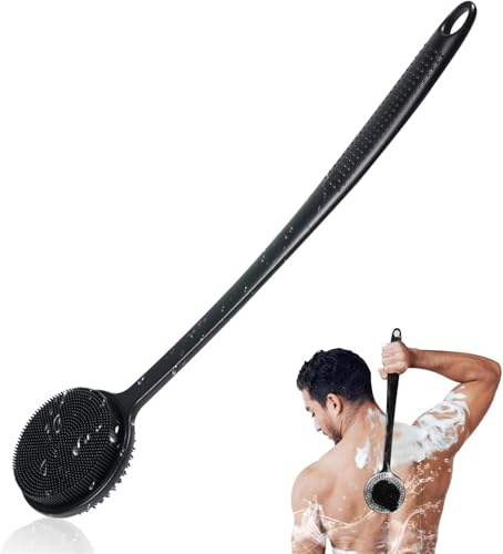 Silicone Back Scrubber for Shower, 17in Lengthen Long Handle Body Brush, Double Sided Shower Brush for Shower Exfoliating and Massage Can Produce Rich Beauty and Personal Care VWMYQ