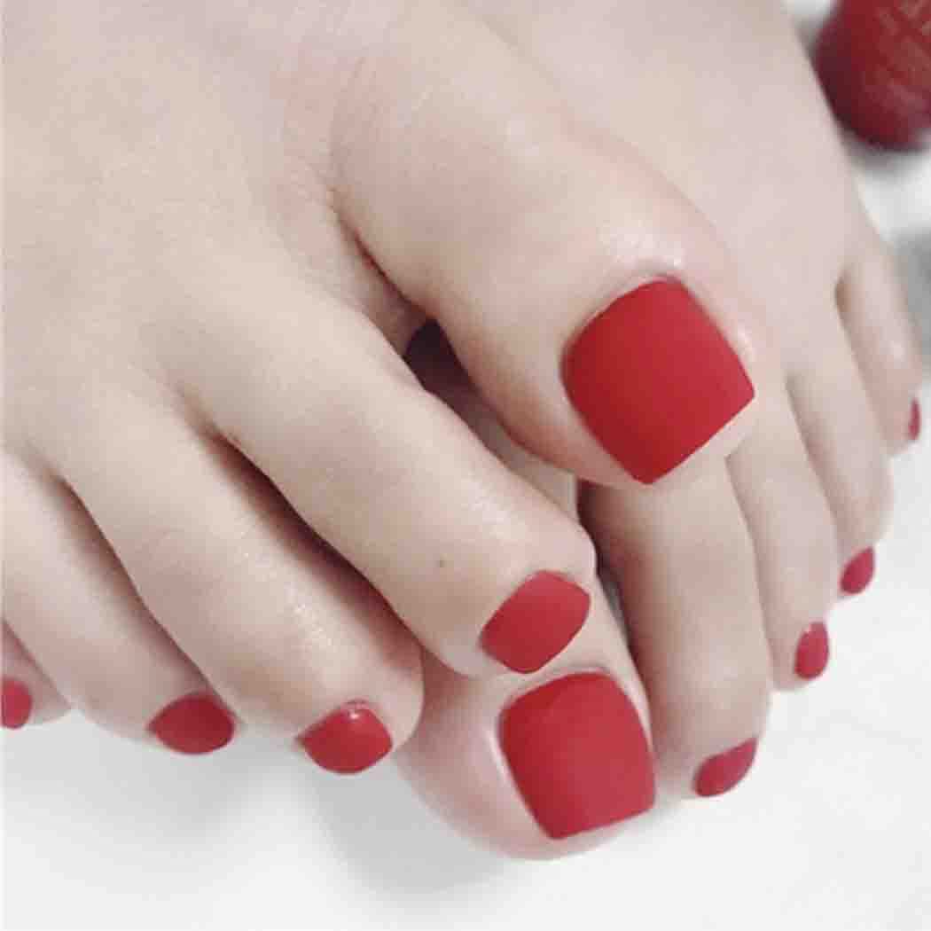 Outyua Red Square Fake Toenails Matte Press on Toe Nails Short Acrylic False Toes Nails Artificial Beach Full Cover Toenail for Women 24 Pcs (Red) Beauty & Personal Care Outyua