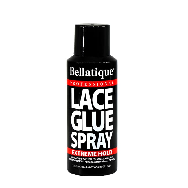 BELLATIQUE Lace Glue Spray - Extreme Hold. Edges Appear Natural, Humidity Resistant, Sweat Resistant, All Day Hold, Quick Drying, Flake Free, Easily