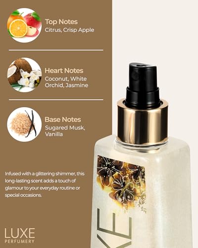 Luxe Perfumery Sugared Orchid Shimmer Body Mist - Long-Lasting Perfume Spray with Glittering Shine, Juicy Citrus & White Orchid Notes, Radiant Glow Beauty & Personal Care Luxe Perfumery