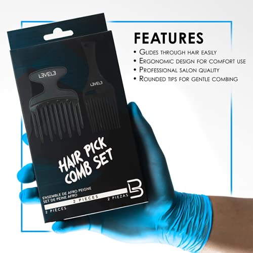 Level 3 Hair Pick Comb Set - Glides Through Hair Easily - Professional Salon Quality - Rounded Tips to Prevent Irritation - Level Three Hair Picks -