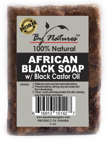 By Natures 100% Natural African Black Soap With Black Castor Oil 6.0 Oz (Pack of 1) Beauty & Personal Care By Natures