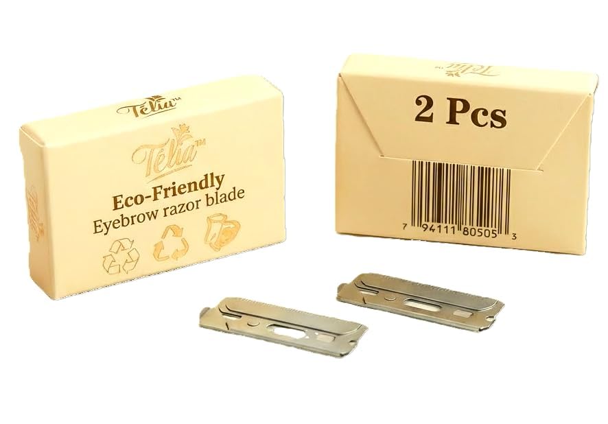 Télia™ Replacement Razor Blades - Pack of 2 Stainless Steel Precision Rounded Blades for Eyebrow Razor and Facial Razor, Gentle Grooming and Face Hair Beauty and Personal Care Télia
