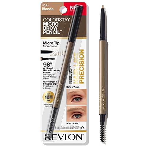 Revlon ColorStay Micro Eyebrow Pencil with Built In Spoolie Brush, Infused with Argan and Marula Oil, Waterproof, Smudgeproof, 450 Blonde, 0.003 oz Beauty & Personal Care REVLON