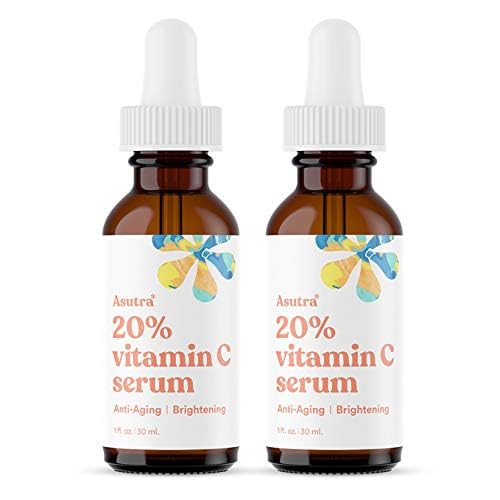 ASUTRA 20% Vitamin C Serum, 1 fl oz (Pack of 2) - Ferulic & Hyaluronic Acid, Vitamin E, Aloe, Jojoba, Brightening Face Serum Beauty & Personal Care ASUTRA