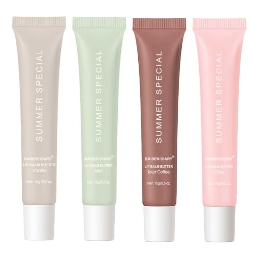 4 PCS Lip Butter Balm - Ultra-Hydrating, Nourishing Lip Care with Natural Ingredients, Shea Butter & Olive Oil, Soothes & Softens Dry Lips (4PCS, 0.5 Beauty and Personal Care BAISEN DIARY
