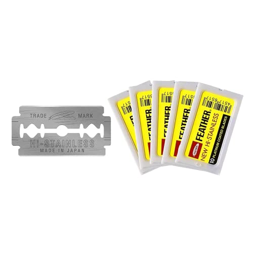 Feather Double Edge Safety Razor Blades - (50 Count) - Platinum Coated Hi-Stainless Steel Razor Blades - Fits Most Safety Razors - Super Sharp Beauty and Personal Care Feather Default Title
