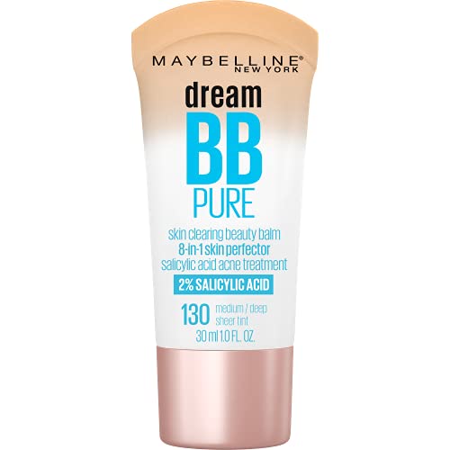 Maybelline Dream Pure Skin Clearing BB Cream, 8-in-1 Skin Perfecting Beauty Balm With 2% Salicylic Acid, Sheer Tint Coverage, Oil-Free, Medium/Deep, 1