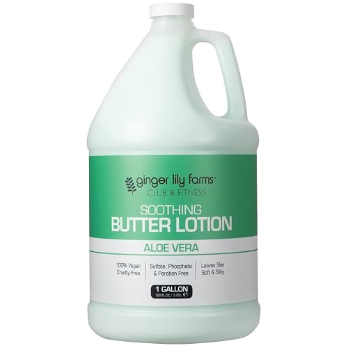 Ginger Lily Farms Club & Fitness Soothing Butter Lotion for Dry Skin, 100% Vegan & Cruelty-Free, Aloe Vera Scent, 1 Gallon (128 fl oz) Refill Beauty & Personal Care Ginger Lily Farms