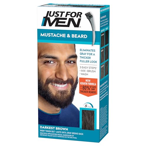 Just For Men Mustache & Beard, Beard Coloring for Gray Hair with Brush Included, With Keratin Biotin Aloe and Coconut Oil for Healthy Facial Hair Beauty & Personal Care Just for Men