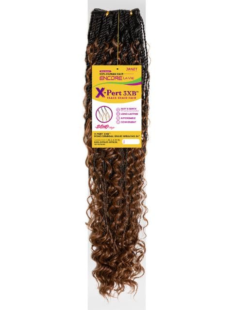 Janet Collection Human Hair Prime Unimix Encore Lavie X-Pert TRACK BRAID HAIR 3XB BOHO SENEGAL TWIST BRAID Goddess curl ends WEAVING 24” (COLOR
