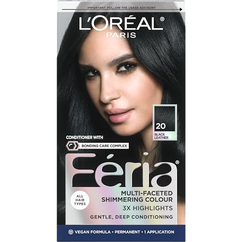 L'Oreal Paris Feria Multi-Faceted Shimmering Permanent Hair Color, 20 Black Leather (Natural Black), Pack of 1 Hair Dye Kit Beauty & Personal Care L'Oreal Paris