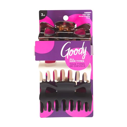 Goody SlideProof Large Claw Clips - 3 Ct, Tortoise Print, Black Matte & Ivory, Secure Grip Hair Styling Accessories for Women & Men, All Hair Types Beauty & Personal Care GOODY