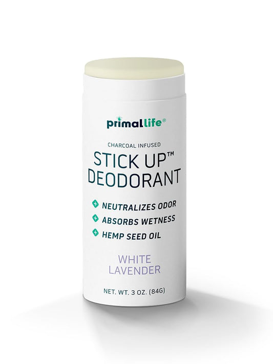 Stick Up Natural Deodorant for Women and Men with Bentonite Clay Powder, Arrowroot, Magnesium, Zinc, 3 oz. Vegan Deodorant for 3-4 months, White Beauty and Personal Care Primal Life Organics