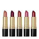 REVLON Super Lustrous Lipstick Gift Set, 5-Piece, Creamy Formula, Moisturized Feel, 755 Bare It All, 477 Black Cherry, 535 Rum Raisin, 805 Candied Beauty & Personal Care REVLON
