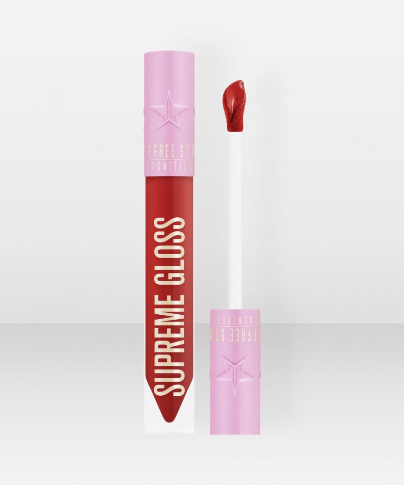 Jeffree Star Cosmetics Supreme Gloss - Red Affair (Medium) - Full-Pigment, High-Shine, Non-Sticky Lip Gloss with Rose Petal Applicator, Vegan & Beauty & Personal Care Jeffree Star