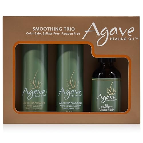 Agave Smoothing Haircare Trio with Shampoo, Conditioner & Healing Oil Treatment Hydrating & Frizz Control 3 fl oz/2 fl oz Beauty & Personal Care Agave Healing Oil