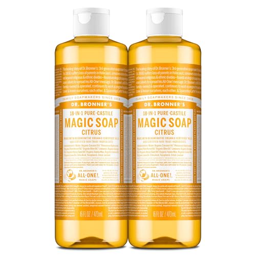 Dr. Bronner's Pure-Castile Magic Liquid Soap (Citrus, 16 Ounce, 2-Pack)- Made with Regenerative Organic Certified Oils, 18-in1 Uses: Face, Hair, Hand Beauty & Personal Care Dr. Bronner's