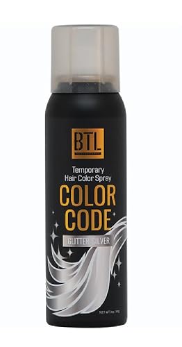 BTL Color Code Temporary Hair Color Spray-On! Vibrant & Easy to Wash | Fast Drying (3oz/80g) (Glitter Silver, 3oz/80g) Beauty & Personal Care BTL Professional