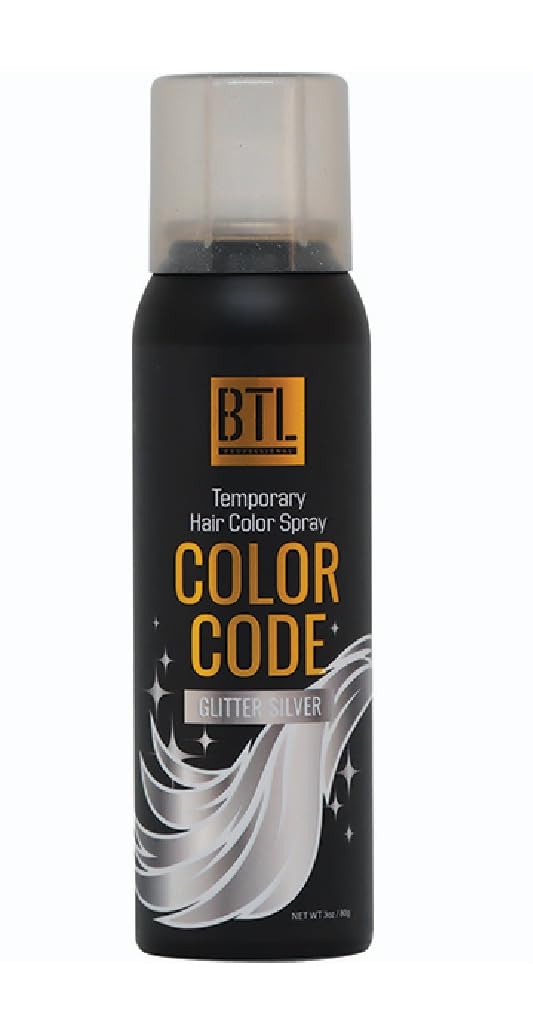 BTL Color Code Temporary Hair Color Spray-On! Vibrant & Easy to Wash | Fast Drying (3oz/80g) (Glitter Silver, 3oz/80g) Beauty & Personal Care BTL Professional