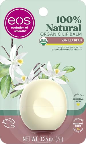 eos 100% Natural & Organic Lip Balm Sphere - Vanilla Bean, All-Day Moisture, Dermatologist Recommended for Sensitive Skin Care, Lip Care Products Beauty and Personal Care eos
