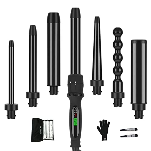 Curling Iron,PARWIN PRO BEAUTY 7 in 1 Curling Wand Set with 7 Interchangeable Barrels and Heat Protective Glove Auto Shut Off Dual Voltage Beauty & Personal Care PARWIN PRO BEAUTY