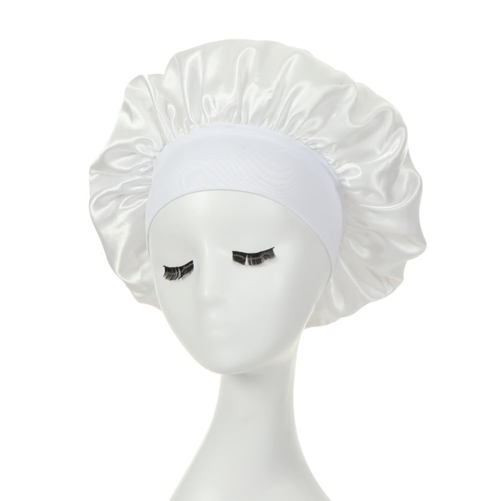 AKOAK 1 Pack Wide-Brimmed High-Elastic Headband Nightcap Ladies Bathing Chemotherapy Cap Hair Care Hat (White) Beauty and Personal Care AKOAK