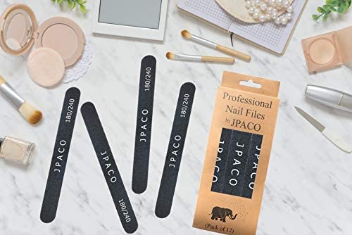 12-Pack Professional Nail Files: Double-Sided Emery Boards for Natural, Acrylic, Poly, and Gel Nails - Washable Black Manicure Tools Set by JPACO Beauty & Personal Care JPACO