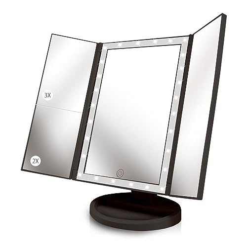 Beautyworks Backlit Makeup Vanity Mirror 36 LED Lights Touch-Screen Light Control, Tri-Fold 1/2/3X Magnification, Portable High-Definition Cosmetic Beauty & Personal Care Beautyworks