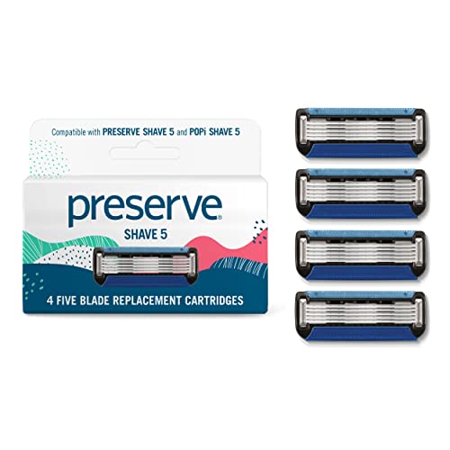 Preserve Shave 5 Razor Blades Refills - 5 Blade Razors for Men & Women - Ceramic Coated Shavers for Comfort with Aloe-Cocoa Butter Strip - Reusable Beauty & Personal Care Preserve