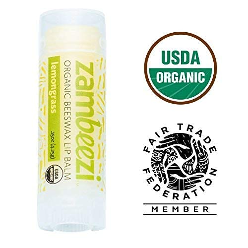 ZAMBEEZI Organic, Fair Trade Beeswax Lip Balm - Lemongrass 3 Pack - Ethically Sourced Beauty & Personal Care Zambeezi