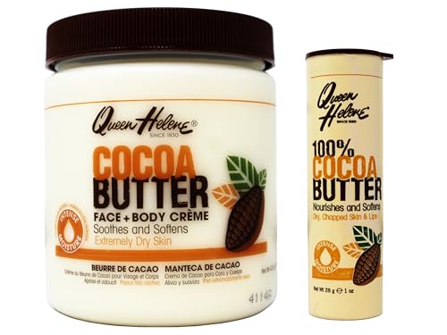 Queen Helene Cocoa Butter Moisturizing Kit, Face + Body Crème 15 oz and 100% Cocoa Butter Lip Balm 1 oz for Dry Skin and Lips Beauty & Personal Care Queen Helene