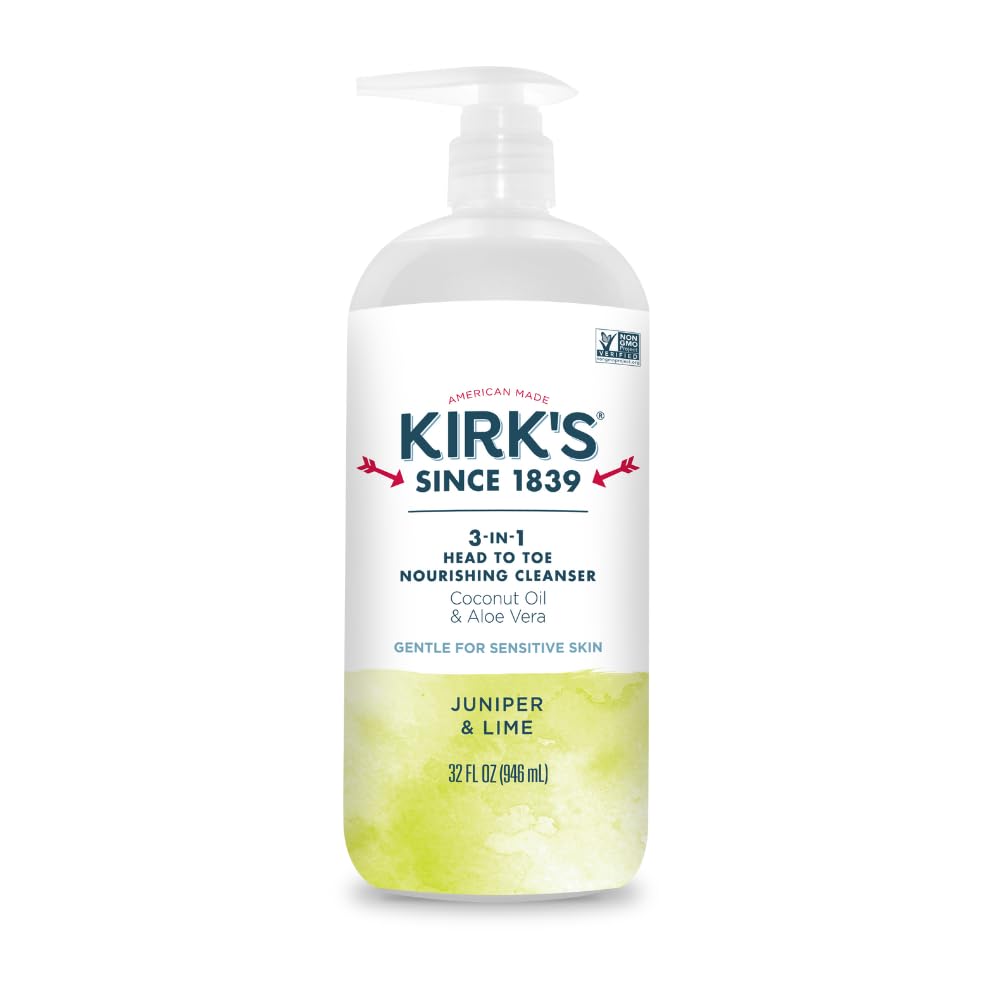 Kirk's 3-in-1 Head to Toe Nourishing Liquid Cleanser- for Men, Women & Children - Premium Coconut Oil & Aloe Vera- Non GMO & Vegan -Juniper & Lime Beauty & Personal Care Kirk's