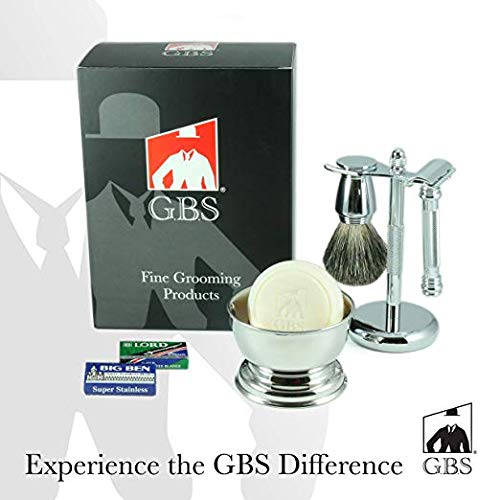 G.B.S Men's Shaving Set- Double Edge Safety Razor MK 38 Made in Soligen Germany, Shaving Brush, Dual Stand, Chrome Shaving Bowl, Natural Shave Soap Beauty and Personal Care G.B.S