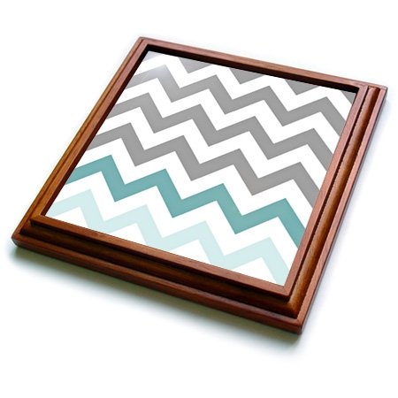 3dRose Grey Chevron with Mint Turquoise Zig Zag Accent Gray Zigzag Pattern Trivet with Ceramic Tile, 8 by 8", Brown Beauty and Personal Care 3dRose