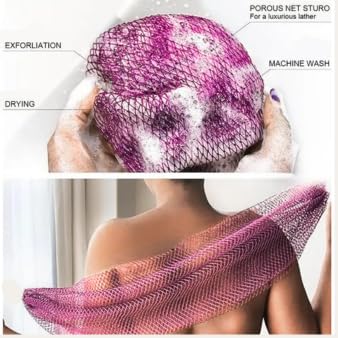 2 Pieces African Bath Net Sponge Exfoliating Shower Body Scrubber, Smooth Skin, Great for Daily use (White & Pink) Beauty and Personal Care Pink Revival