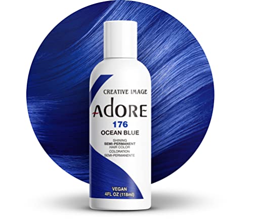 Adore Semi Permanent Hair Color (176 Ocean Blue) | Vegan & Cruelty-Free Blue Hair Dye | No Ammonia, No Peroxide, No Alcohol | 4 Fl Oz Beauty & Personal Care Adore