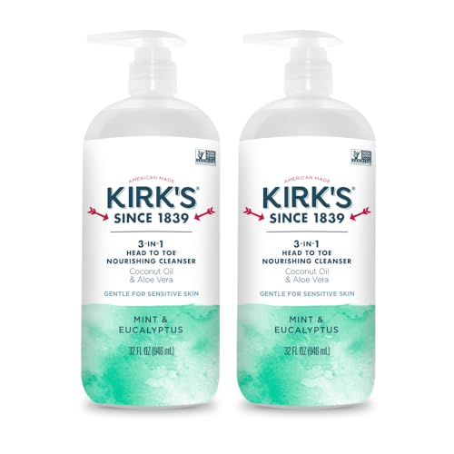 Kirk's Mint and Eucalyptus 3-in-1 Nourishing Cleanser, Shampoo Body Wash Bubble Bath, Coconut Oil and Aloe Vera, Vegan Non-GMO, 32 Fl Oz, Pack of 2 Beauty & Personal Care Kirk's