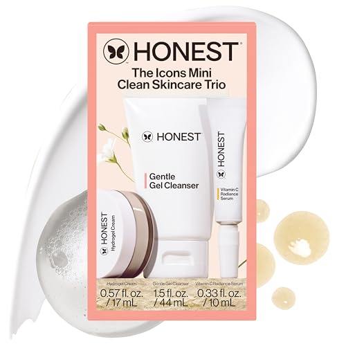 Honest Beauty The Icons Skincare Trio Travel Kit, Mini Hydrogel Cream, Gentle Gel Cleanser, Vitamin C Radiance Serum for Sensitive Skin, Vegan Beauty & Personal Care Honest Beauty