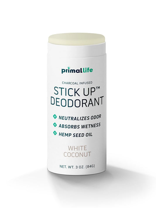 Stick Up Natural Deodorant for Women and Men with Bentonite Clay Powder, Arrowroot, Magnesium, Zinc, 3 oz. Vegan Deodorant for 3-4 months, White Beauty and Personal Care Primal Life Organics