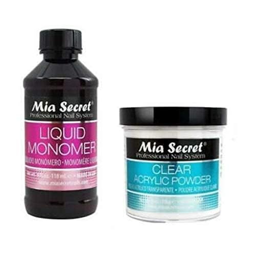 MIA SECRET 4oz Liquid Monomer + 4oz Clear Acrylic Powder Nail Art System Beauty & Personal Care Mia Secret