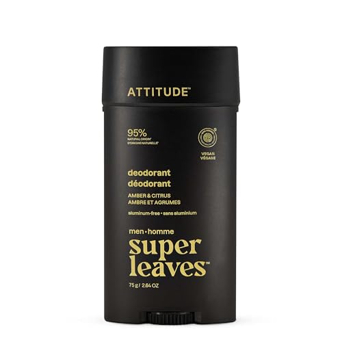 ATTITUDE Aluminum-Free Deodorant for Men, 95% Natural Origin Ingredients, EWG Verified, Plant Based Odor Control, With Baking Soda, Amber & Citrus Beauty and Personal Care ATTITUDE