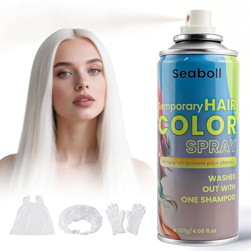 White Hair Spray, Seaboll Temporary Hair Color Spray for Kids Women Men-4.06 oz- Safe Non Sticky Washable One Day Hair Dye Spray,Disposable Beauty & Personal Care Seaboll