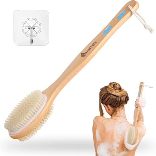Hanstock Back Scrubber, 43cm Long Wooden Double-Sided Shower Body Brush with Soft and Stiff Bristles for Exfoliating Skin Beauty and Personal Care HANSTOCK