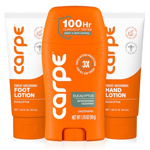 Carpe Head to Toe Bundle - Underarm Antiperspirant Deodorant - Sweat Absorbing Hand Lotion - Sweat Absorbing Foot Lotion - Manage Sweat & Odor Beauty and Personal Care Carpe