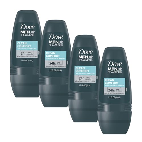 Dove Men+Care Clean Comfort Roll on Deodorant, Aluminum Free, For All Day Underarm Odor Protection, 4-Pack, 1.7 Fl Oz Each, 4 Bottles Beauty and Personal Care Dove